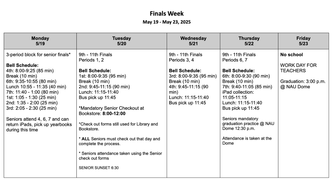 Finals Week Schedule 5/19-5/23